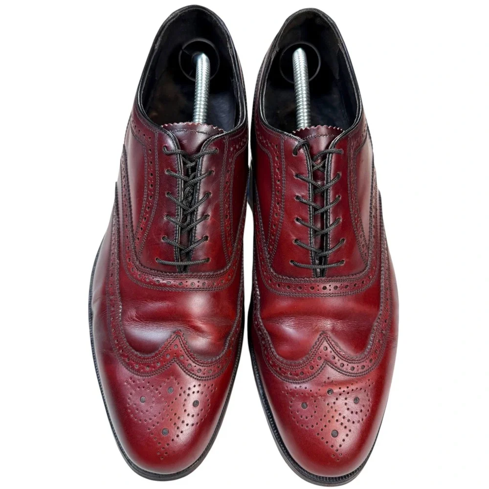 Vintage Florsheim Burgundy Oxblood Wingtip Oxford Dress Shoes Men's 11 D Leather